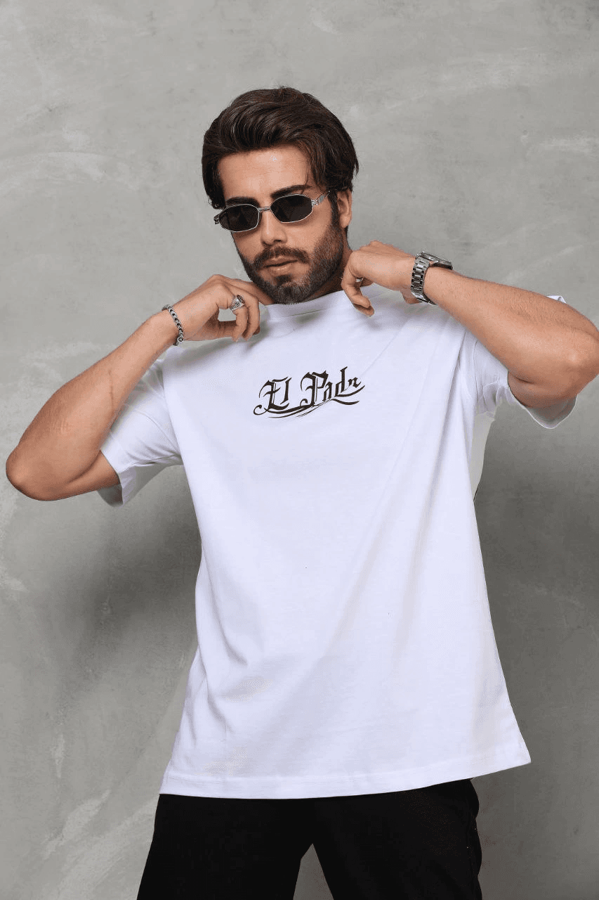 Erkek Kısa Kol Yazlık Tişört Bisiklet Yaka Baskılı Oversize T-Shirt - Beyaz — görsel 1 / 8