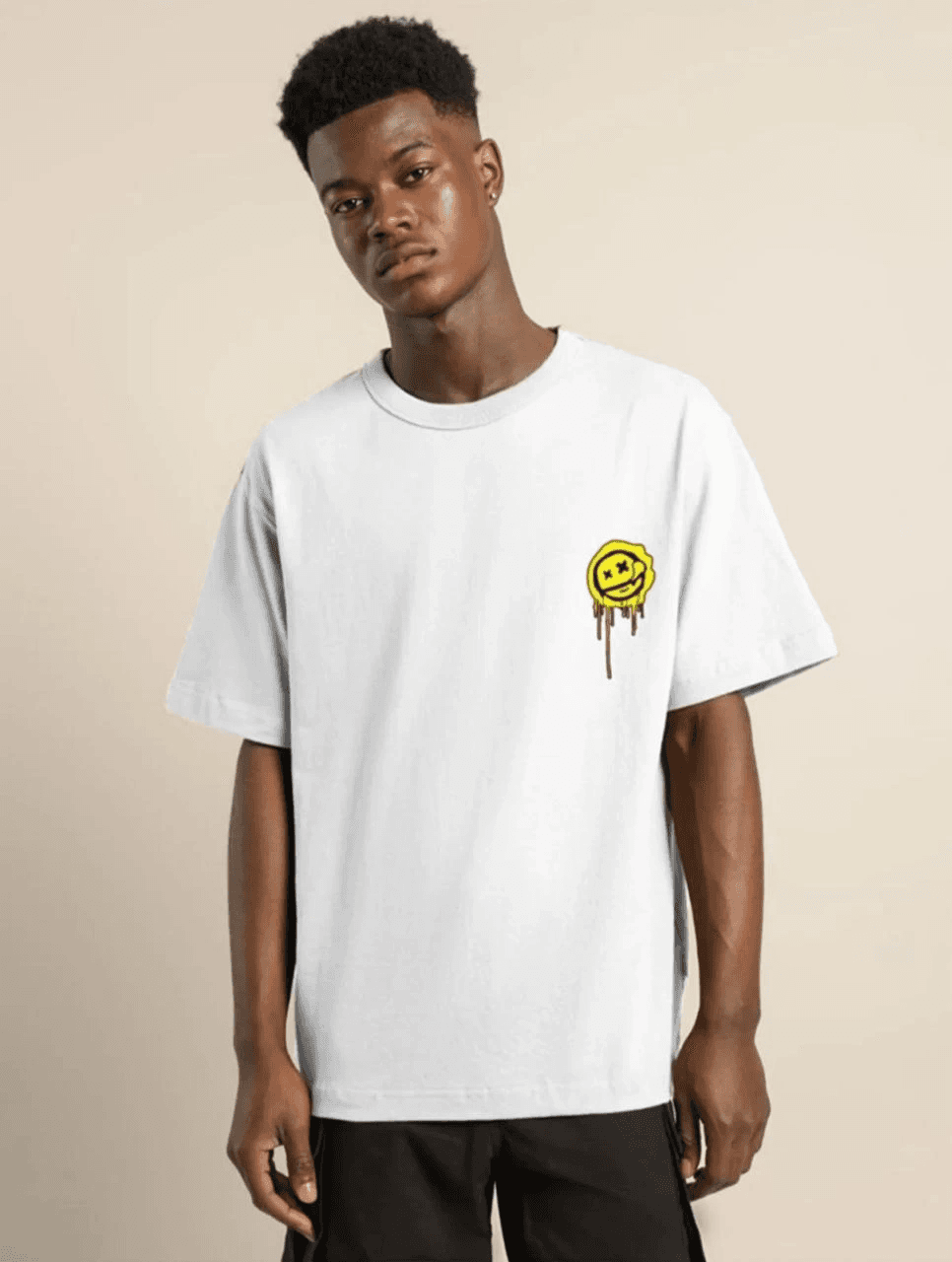 Erkek Kısa Kol Yazlık Tişört Bisiklet Yaka Baskılı Oversize T-Shirt - Beyaz — görsel 1 / 5