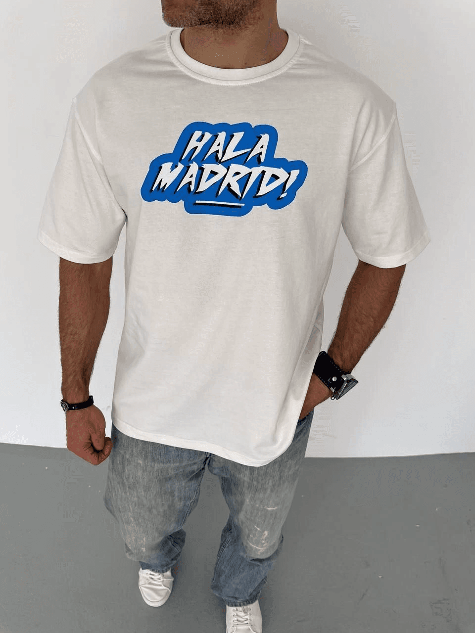 Erkek Kısa Kol Yazlık Tişört Bisiklet Yaka Baskılı Oversize T-Shirt - Beyaz — görsel 1 / 3
