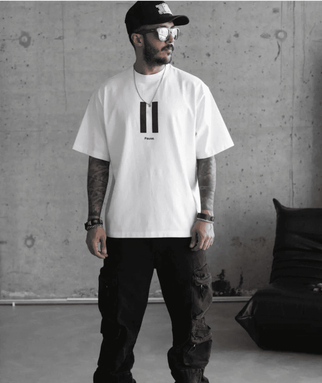 Erkek Kısa Kol Yazlık Tişört Bisiklet Yaka Baskılı Oversize T-Shirt - Beyaz — görsel 1 / 2