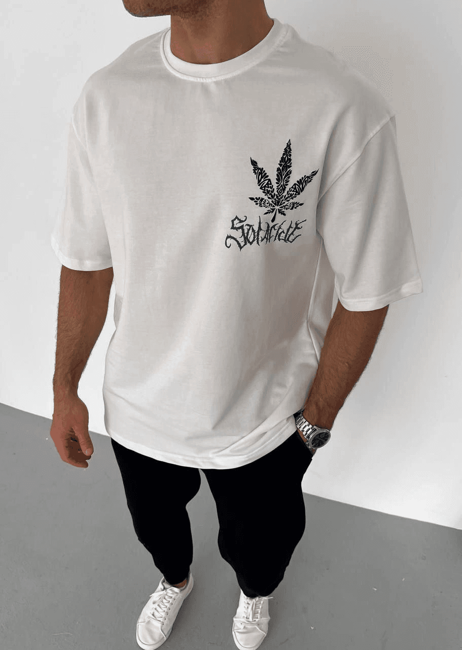 Erkek Baskılı T-Shirt Kısa Kol Bisiklet Yaka Regular Fit Rahat Kalıp Günlük Tişört - Beyaz — görsel 1 / 3