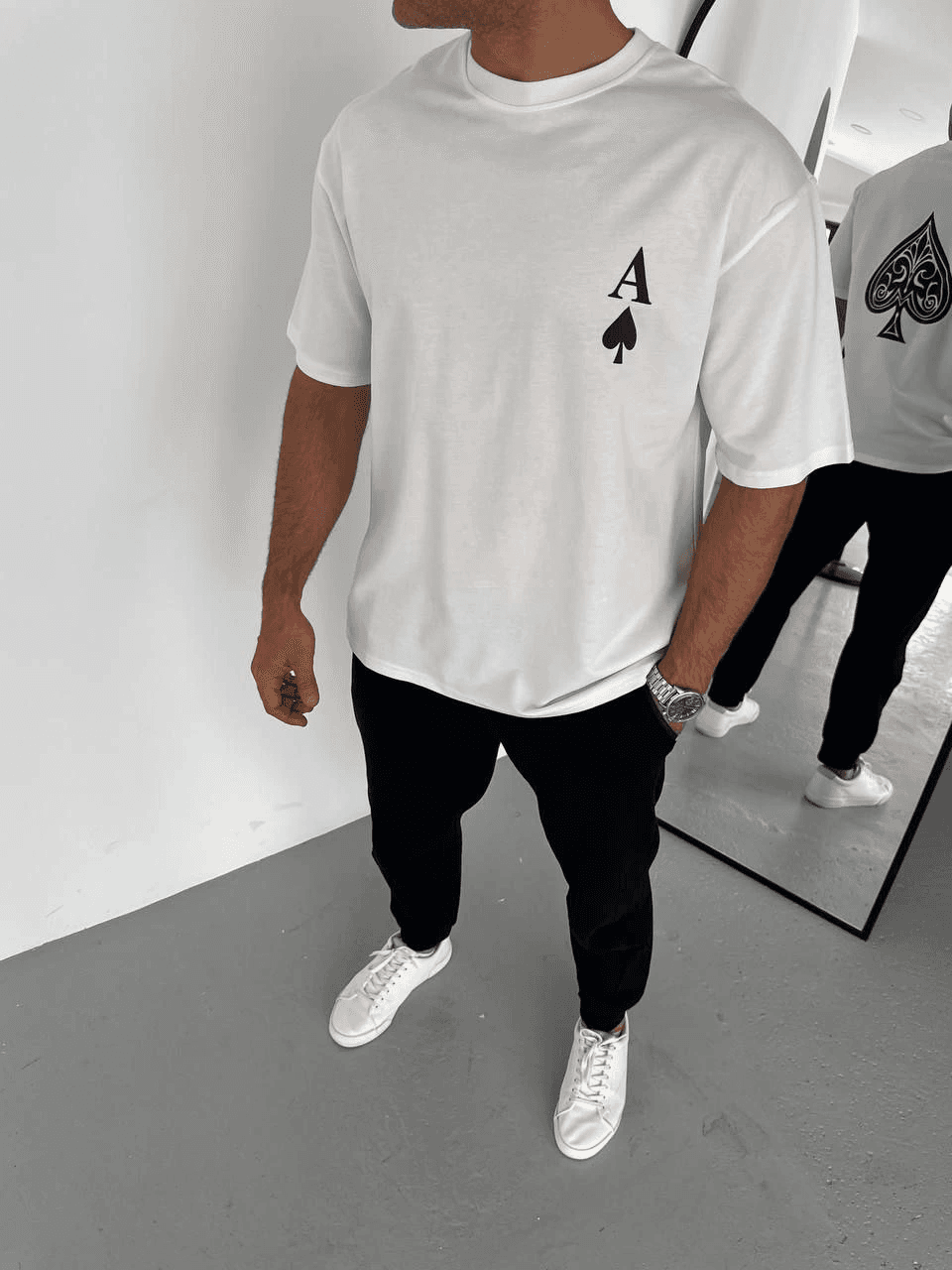 Erkek Baskılı T-Shirt Kısa Kol Bisiklet Yaka Regular Fit Rahat Kalıp Günlük Tişört - Beyaz — görsel 1 / 2