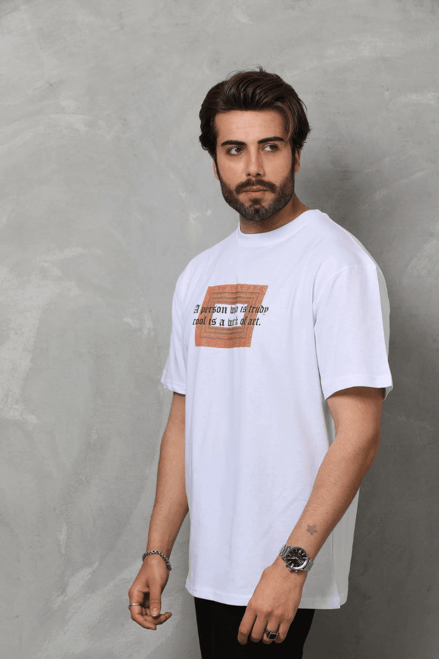 Erkek Baskılı T-Shirt Kısa Kol Bisiklet Yaka Regular Fit Rahat Kalıp Tişört - Beyaz — görsel 1 / 8