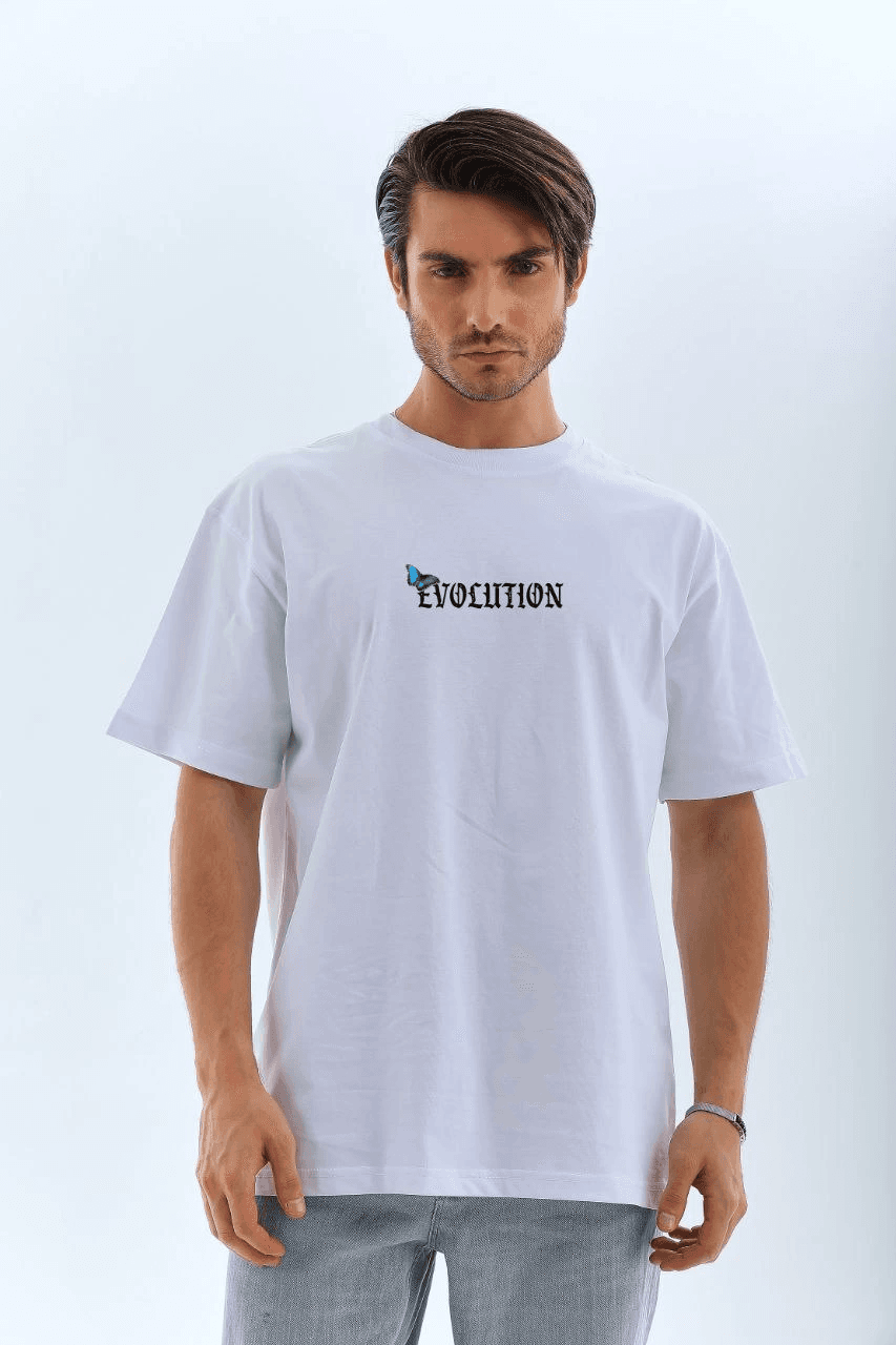 Erkek Kısa Kol Yazlık Tişört Bisiklet Yaka KELEBEK Baskılı T-Shirt - Beyaz — görsel 1 / 2
