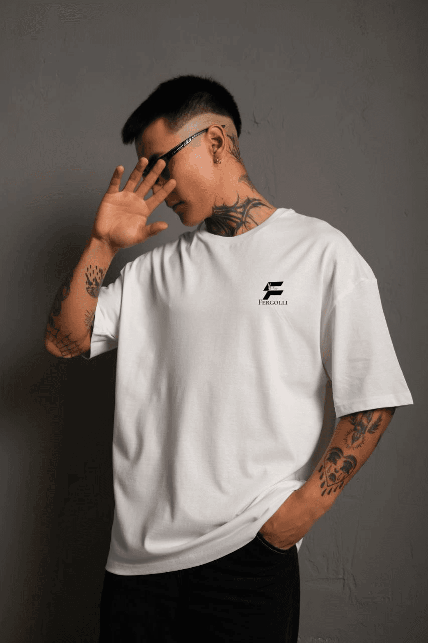 Erkek Kısa Kol Yazlık Tişört Bisiklet Yaka Baskılı Oversize T-Shirt - Beyaz — görsel 1 / 2