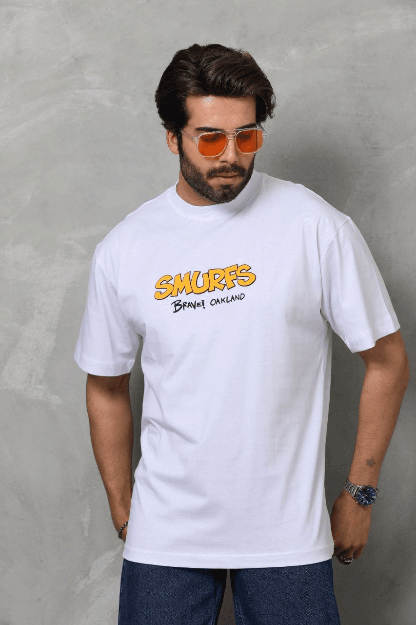Erkek Kısa Kol Yazlık Tişört Bisiklet Yaka Baskılı Oversize T-Shirt - Beyaz — görsel 1 / 8