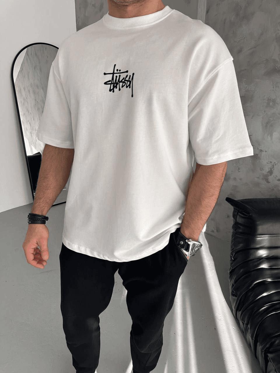Erkek Tişört Bisiklet Yaka Baskılı Oversize Kısa kol T-Shirt - Beyaz — görsel 1 / 4