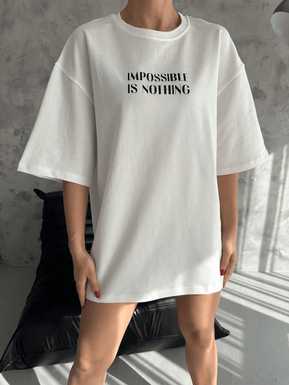 kadın Bisiklet Yaka Baskılı Oversize Kısa kol T-Shirt - Beyaz