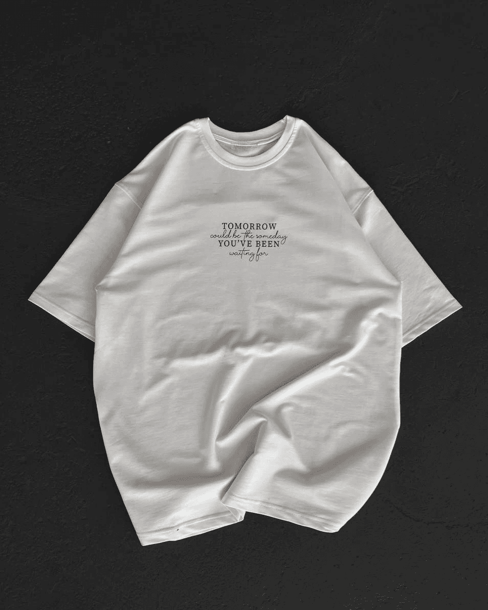 Kadın Baskılı T-Shirt Kısa Kol Bisiklet Yaka Oversize Rahat Kalıp Günlük Tişört - Beyaz