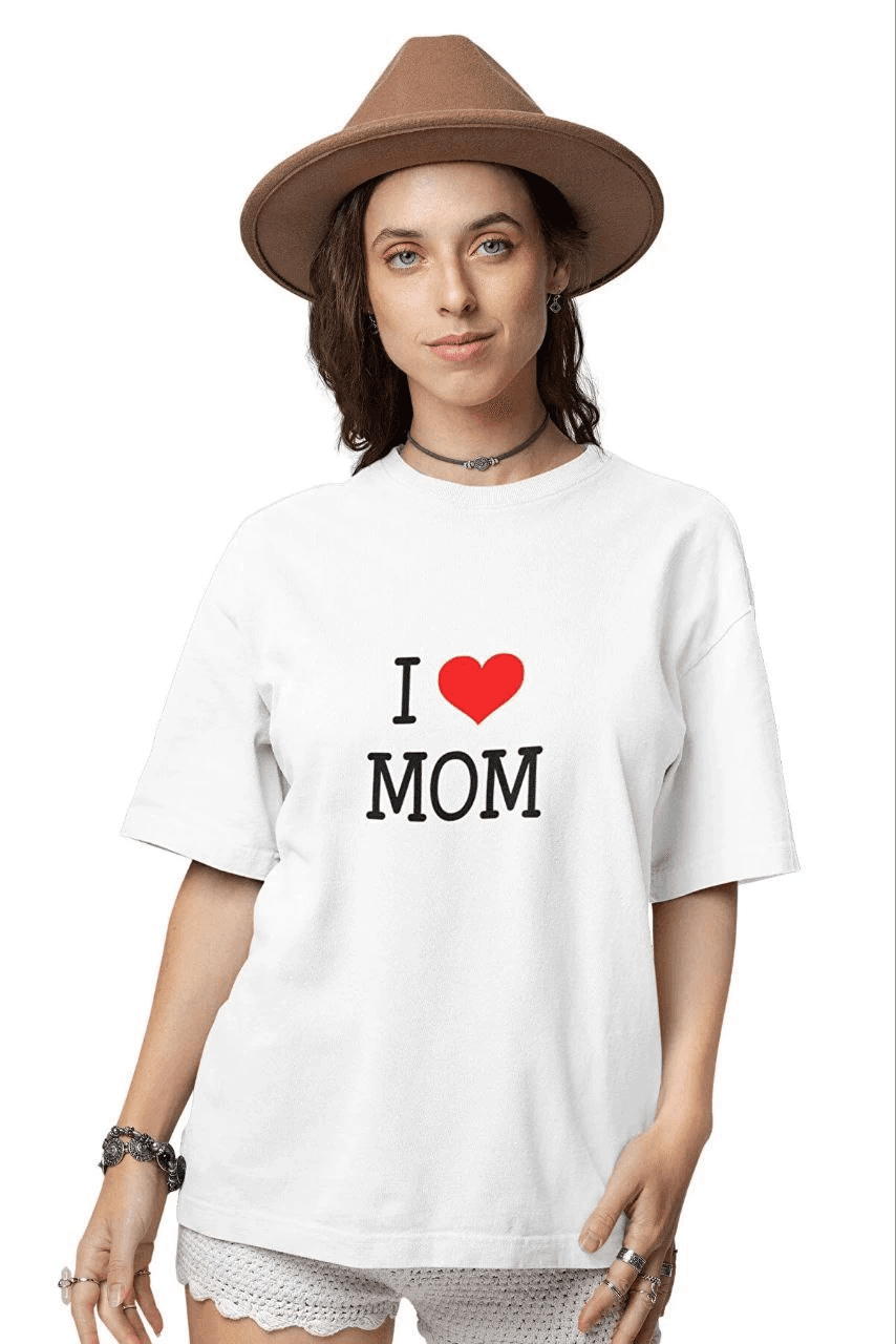 kadın Bisiklet Yaka Baskılı Oversize Kısa kol T-Shirt - Beyaz