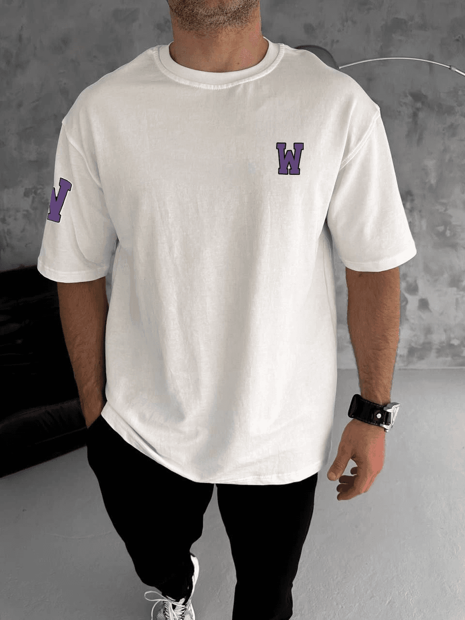 Erkek Kısa Kol Tişört Bisiklet Yaka W Wildone Baskılı T-Shirt - Beyaz — görsel 1 / 2