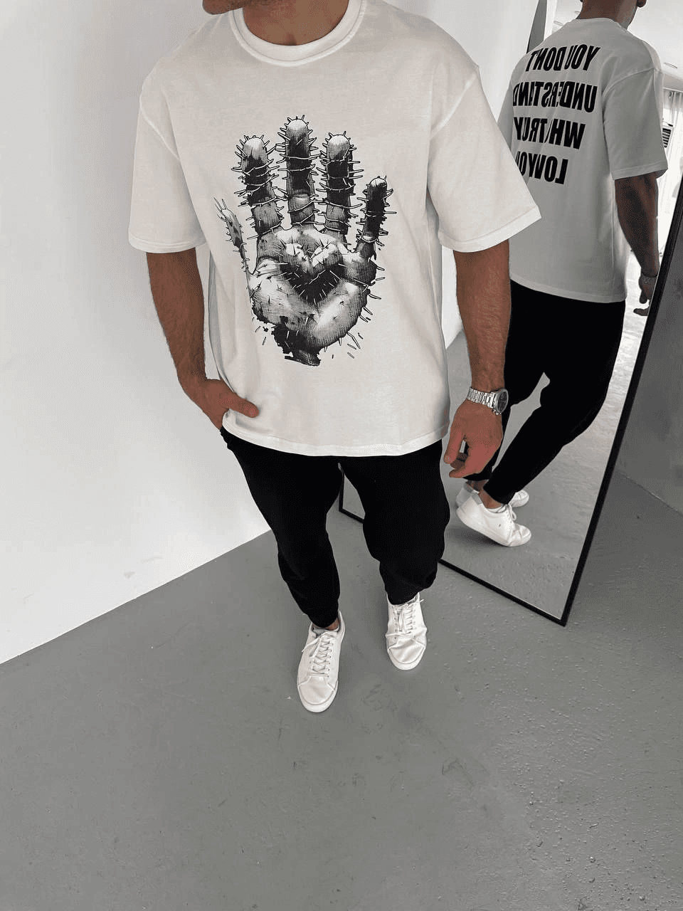 Erkek Baskılı T-Shirt Kısa Kol Bisiklet Yaka Regular Fit Rahat Kalıp Günlük Tişört - Beyaz — görsel 1 / 3