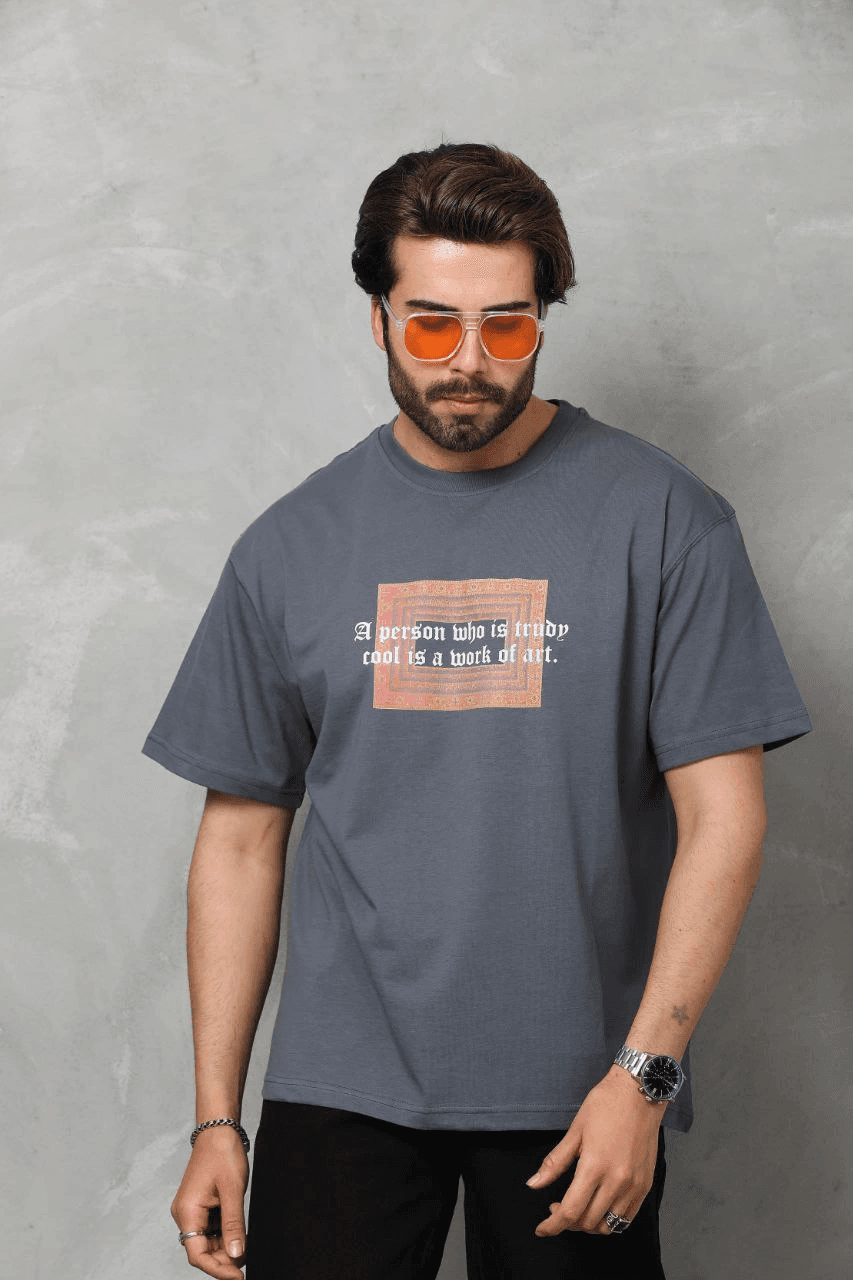 Erkek Baskılı T-Shirt Kısa Kol Bisiklet Yaka Regular Fit Rahat Kalıp Tişört - Füme — görsel 1 / 7
