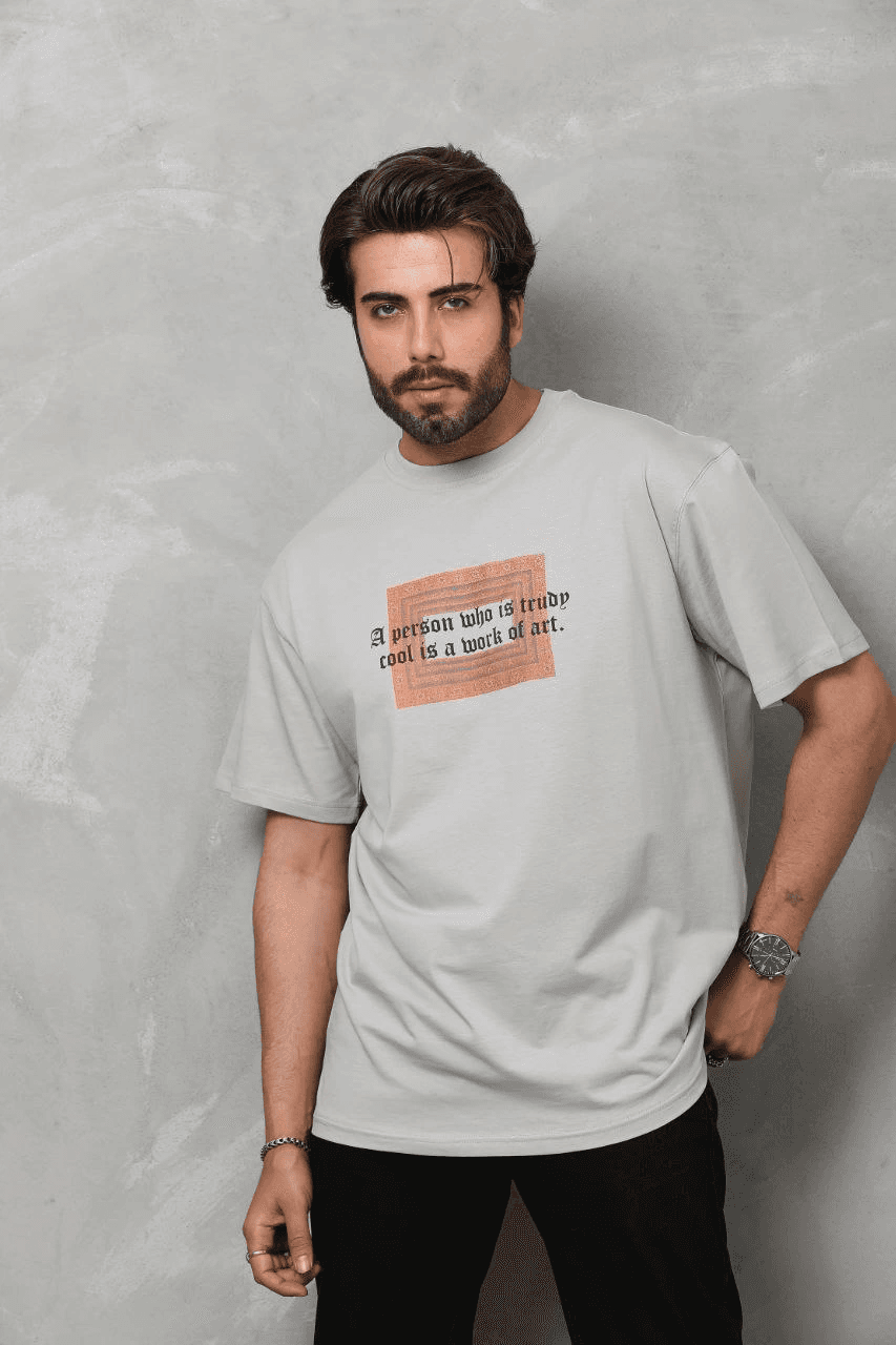 Erkek Baskılı T-Shirt Kısa Kol Bisiklet Yaka Regular Fit Rahat Kalıp Tişört - Gri — görsel 1 / 7