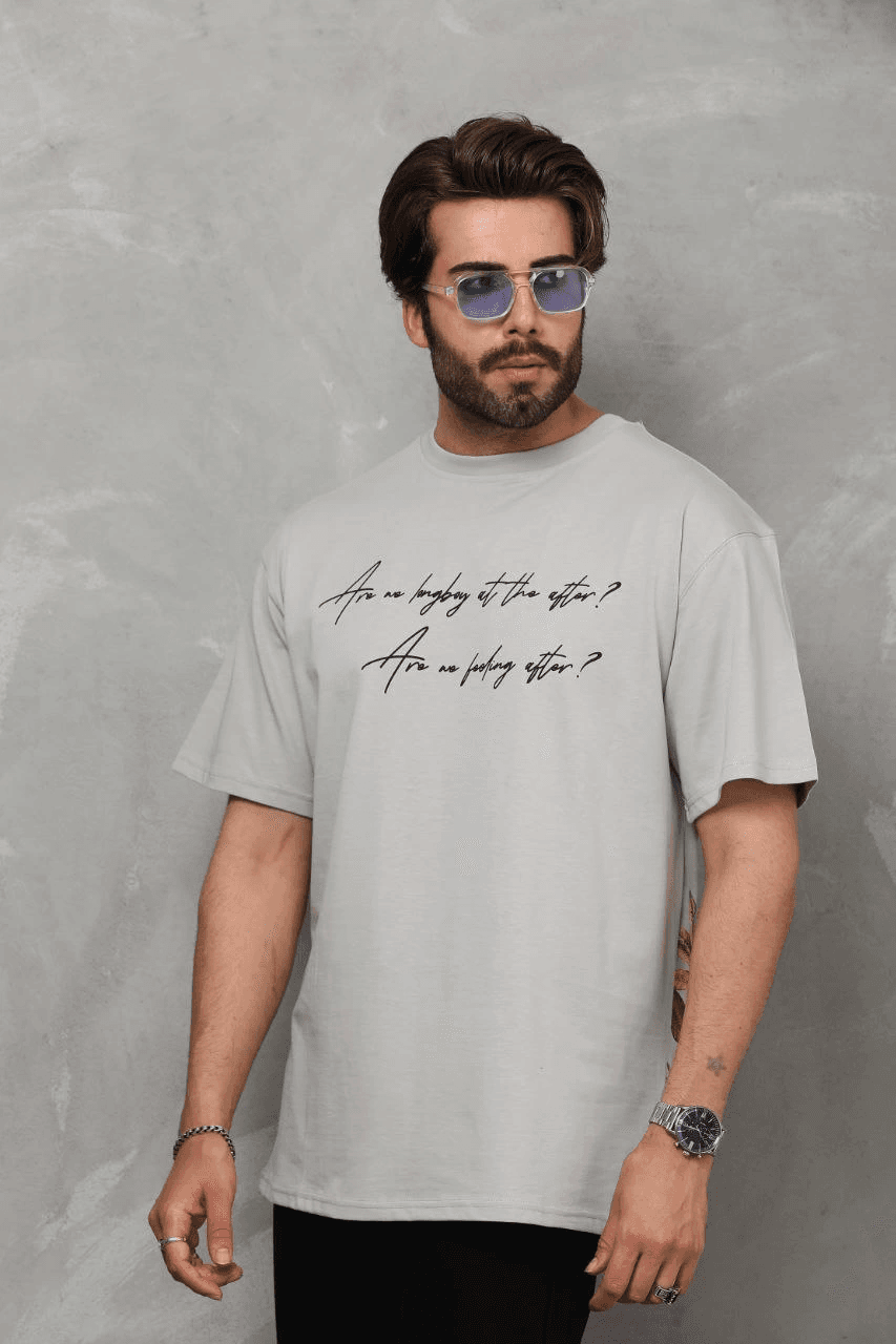 Erkek Kısa Kol Yazlık Tişört Bisiklet Yaka Baskılı Oversize T-Shirt - Gri — görsel 1 / 8