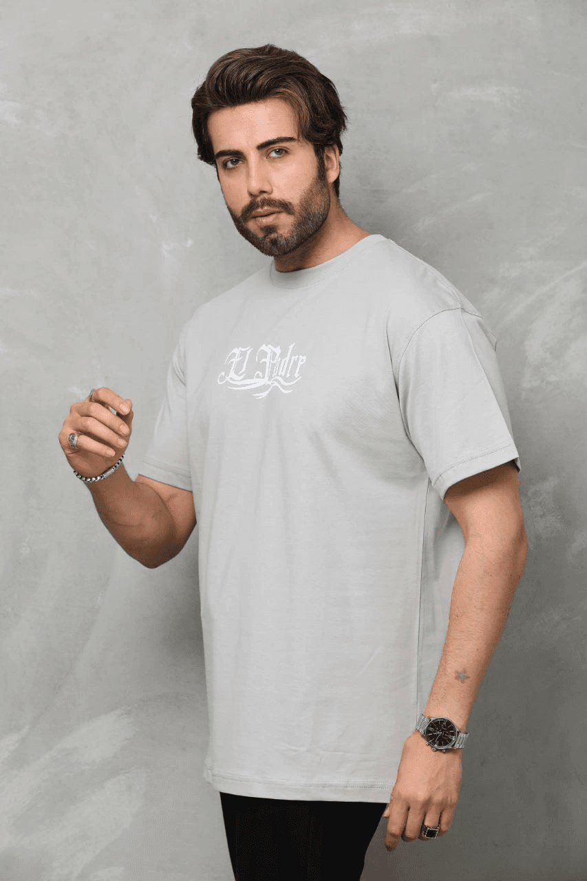 Erkek Kısa Kol Yazlık Tişört Bisiklet Yaka Baskılı Oversize T-Shirt - Gri — görsel 1 / 8