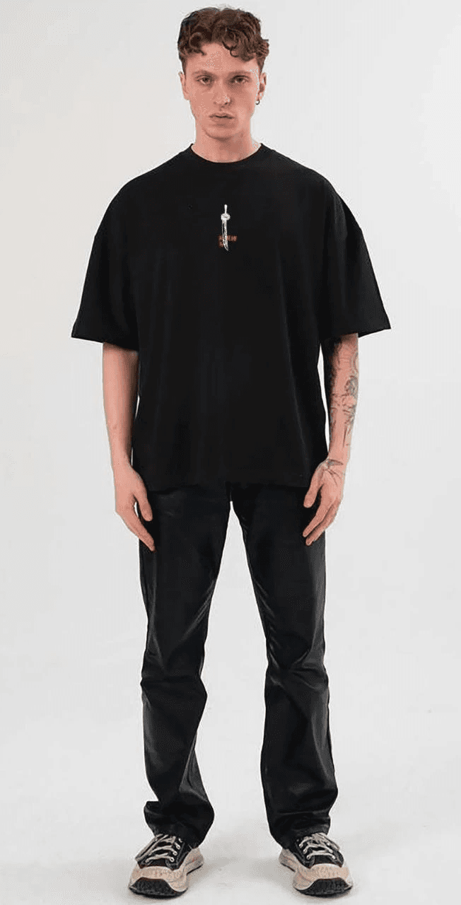 Erkek Baskılı T-Shirt Kısa Kol Bisiklet Yaka Regular Fit Rahat Kalıp Günlük Tişört - Siyah — görsel 1 / 2