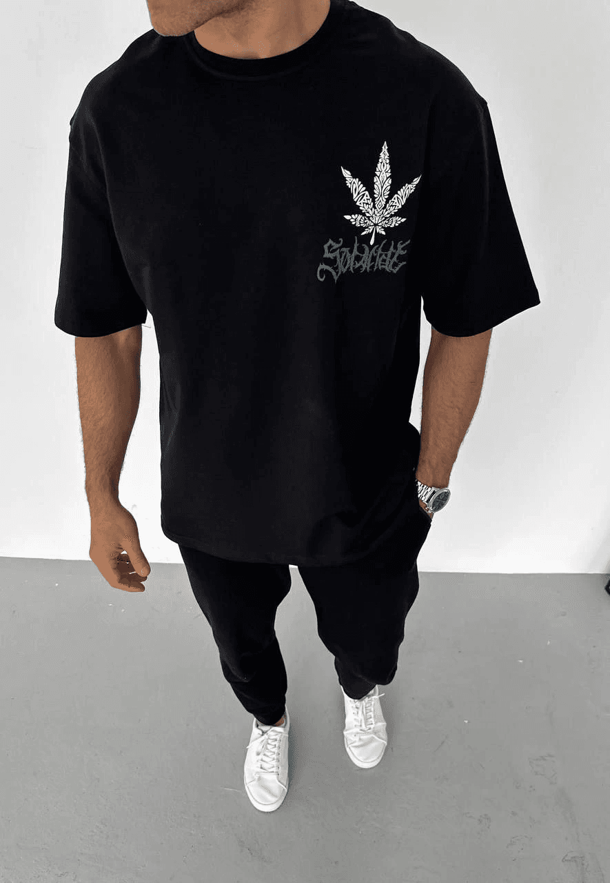 Erkek Baskılı T-Shirt Kısa Kol Bisiklet Yaka Regular Fit Rahat Kalıp Günlük Tişört - Siyah