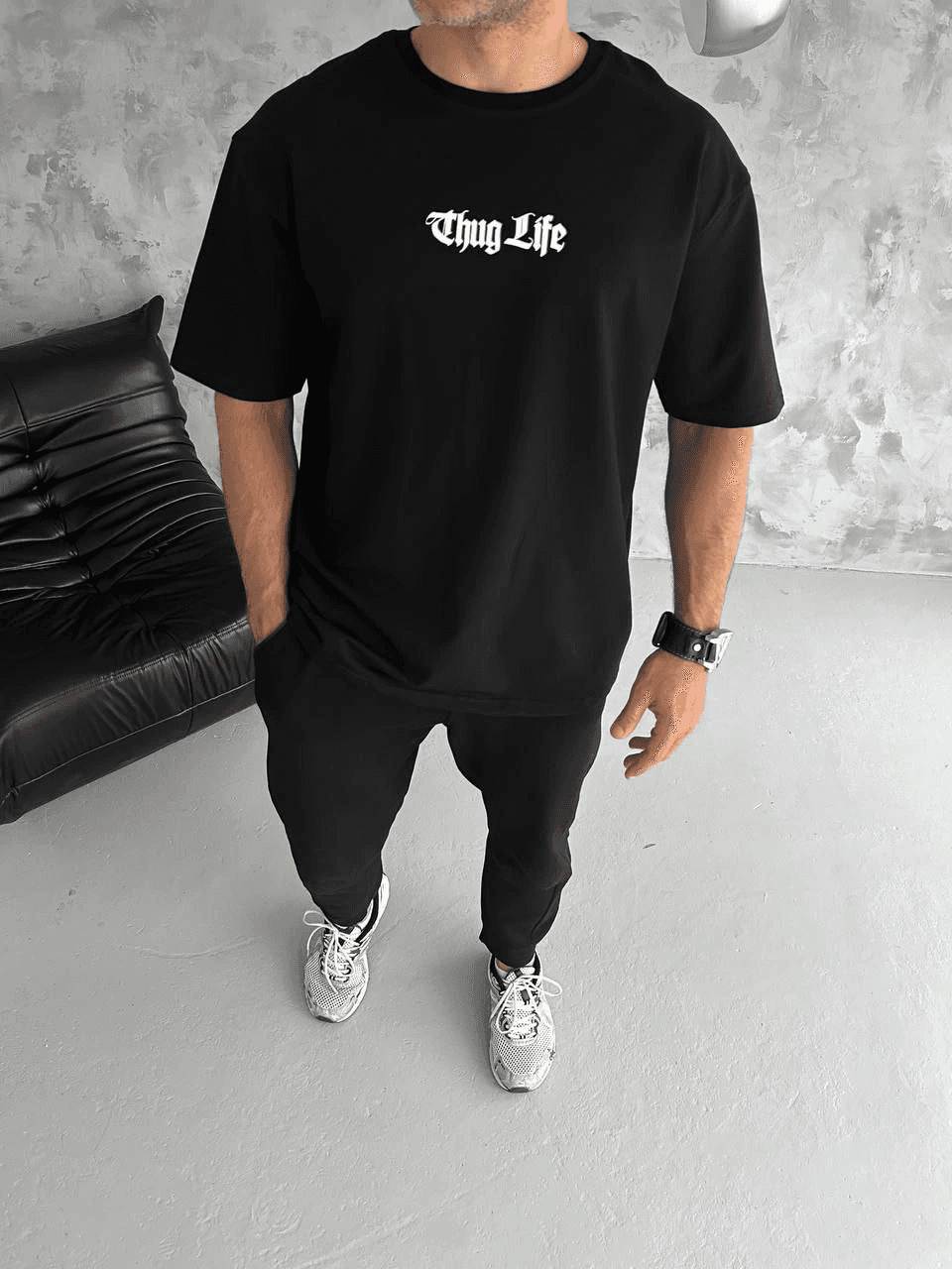 Erkek Kısa Kol Yazlık Tişört Bisiklet Yaka Baskılı Oversize T-Shirt - Siyah — görsel 1 / 3