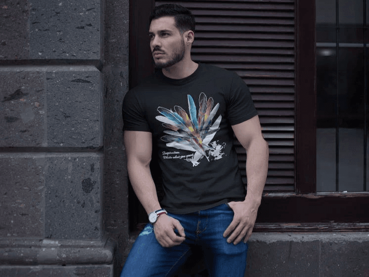 ERKEK Bisiklet Yaka Baskılı Kısa kol T-Shirt - Siyah
