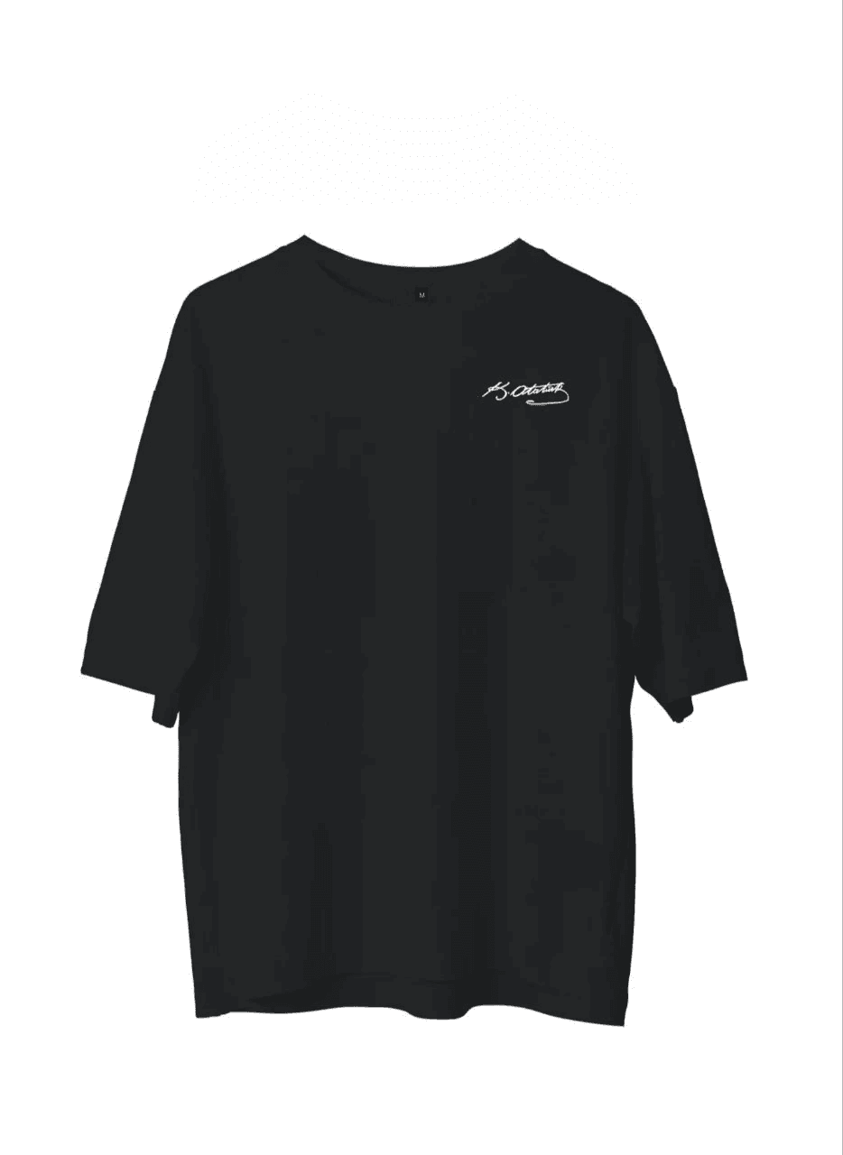 Erkek Kısa Kol Tişört Bisiklet Yaka ATATÜRK Baskılı T-Shirt - Siyah — görsel 1 / 2
