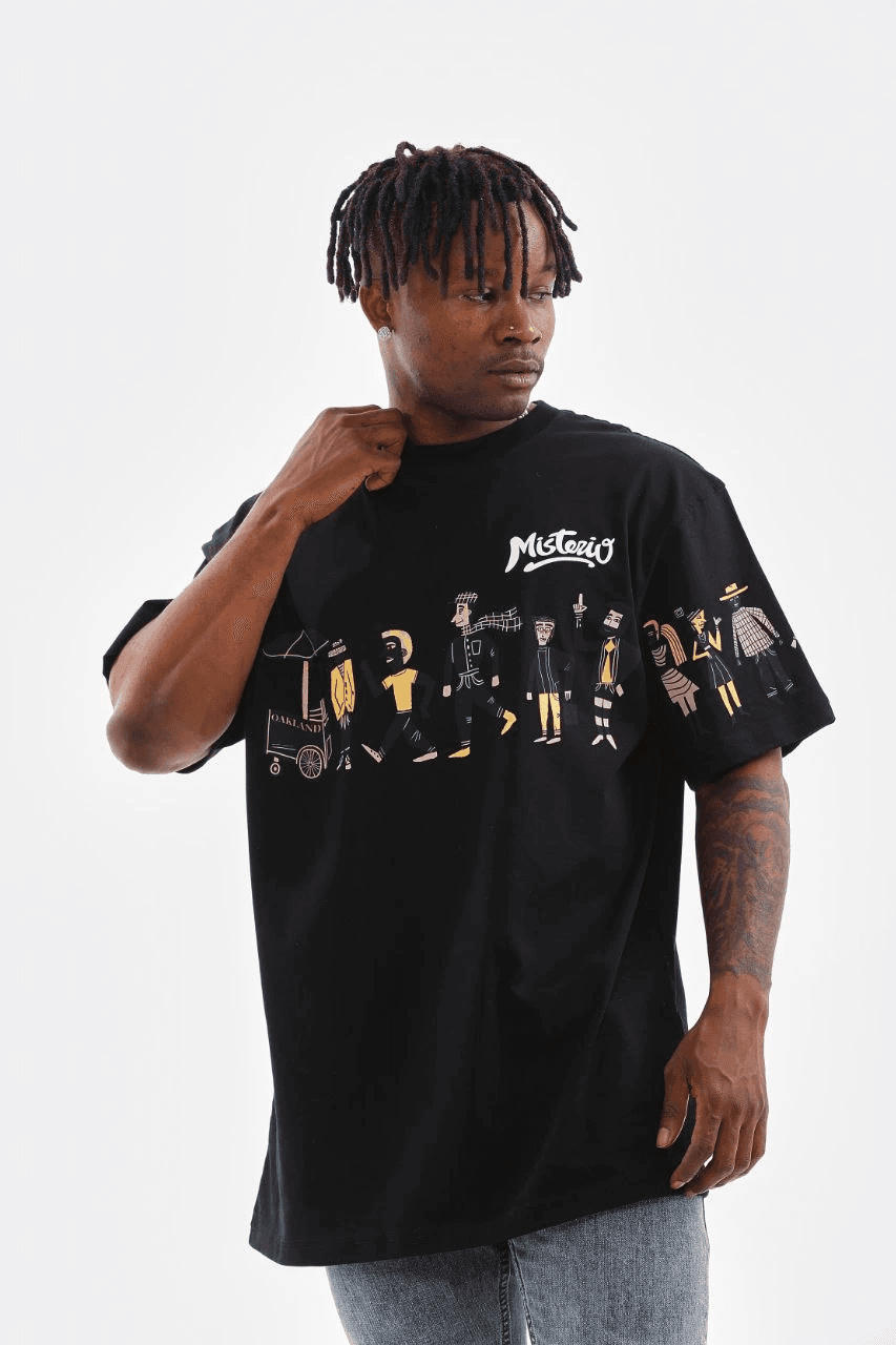 Erkek Kısa Kol Yazlık Tişört Bisiklet Yaka Baskılı Oversize T-Shirt - Siyah — görsel 1 / 8