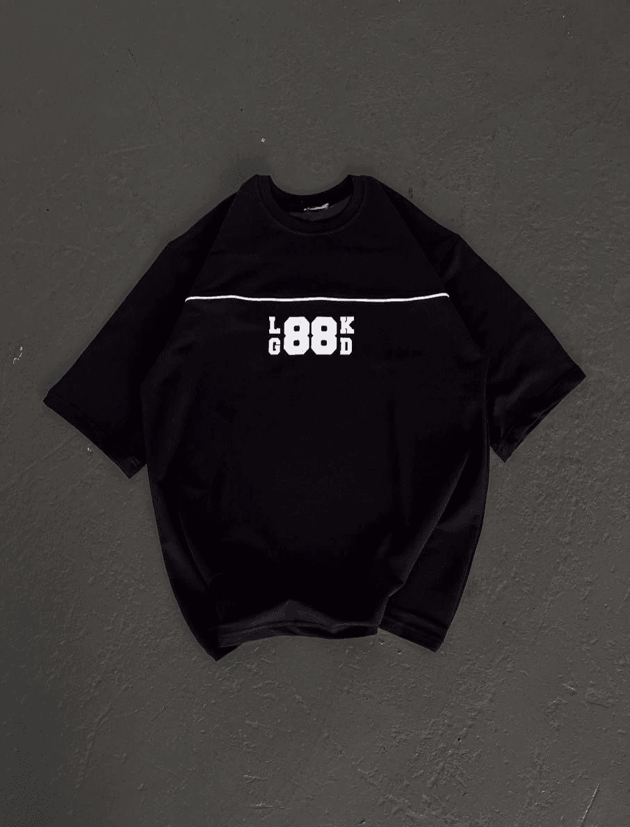 Kadın Baskılı T-Shirt Kısa Kol Bisiklet Yaka Oversize Rahat Kalıp Günlük Tişört - Siyah