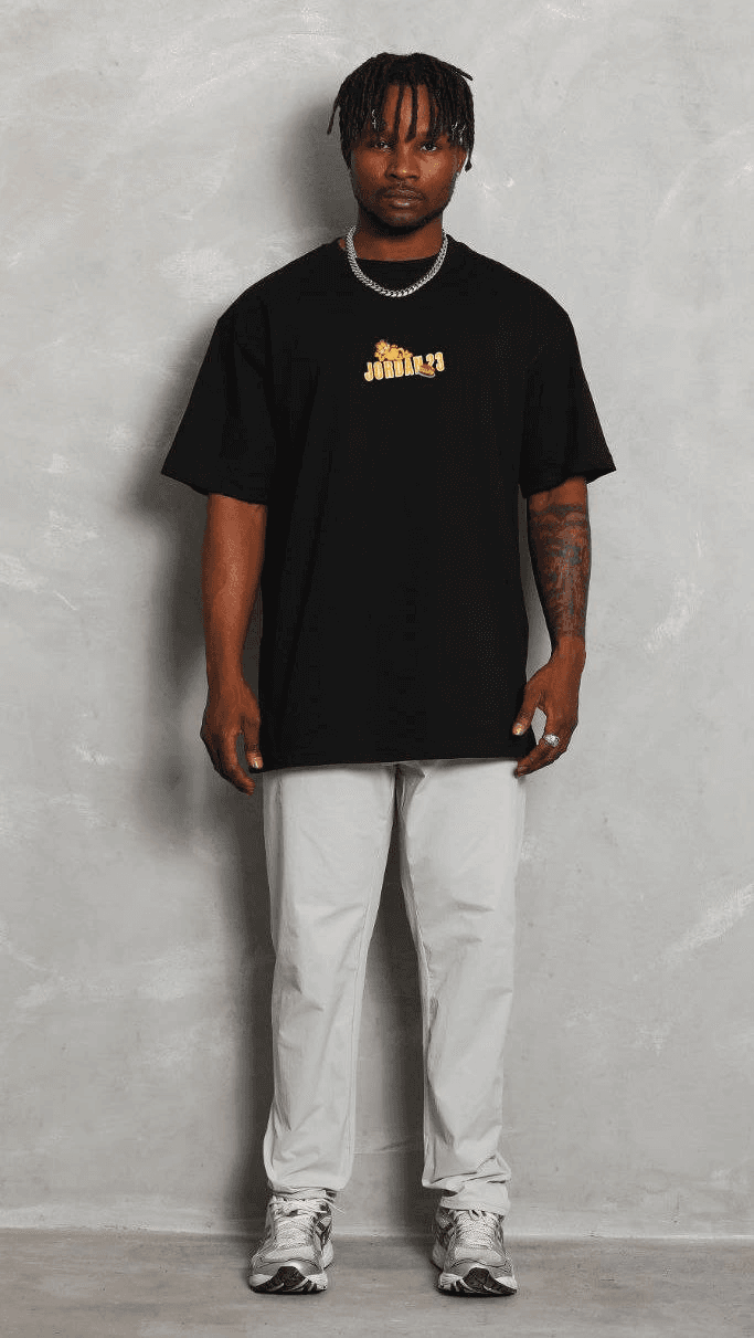 Erkek Kısa Kol Yazlık Tişört Bisiklet Yaka Baskılı Oversize T-Shirt - Siyah