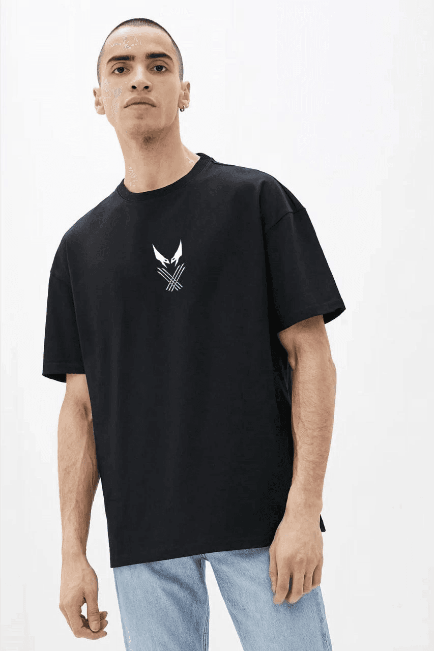 Erkek Baskılı T-Shirt Kısa Kol Bisiklet Yaka Tişört - Siyah