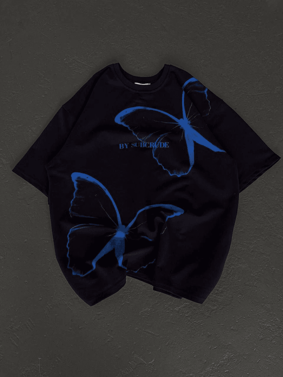 kadın Bisiklet Yaka Baskılı Oversize T-Shirt - Siyah