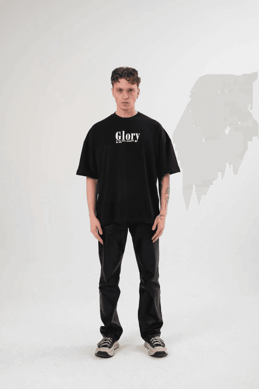 Erkek Kısa Kol Yazlık Tişört Bisiklet Yaka Baskılı Oversize T-Shirt - Siyah