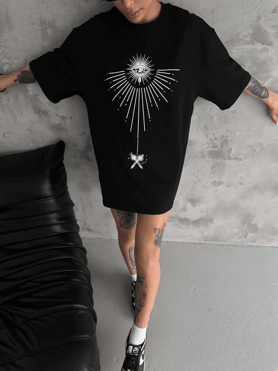 kadın Bisiklet Yaka Baskılı Oversize Kısa kol T-Shirt - Siyah — görsel 1 / 3