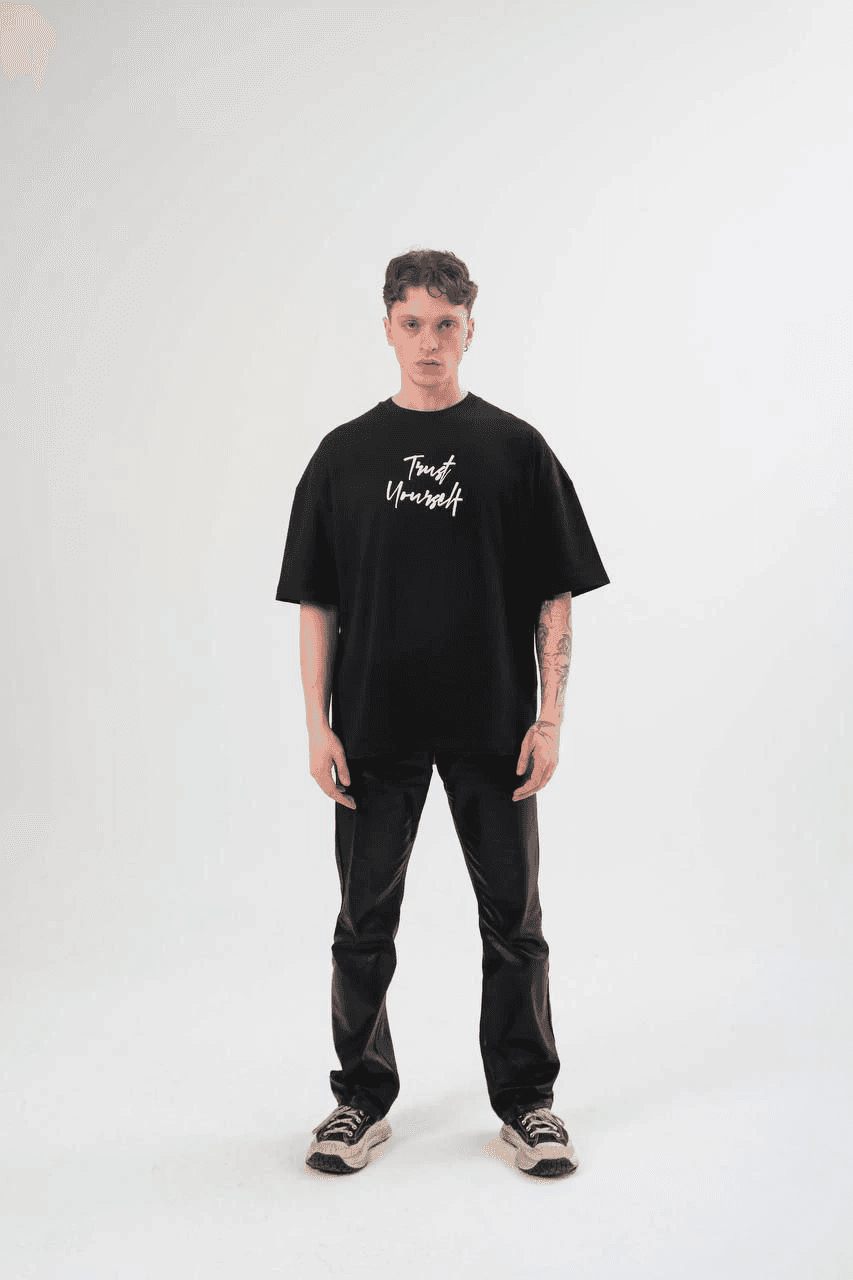 Erkek Kısa Kol Yazlık Tişört Bisiklet Yaka Baskılı Oversize T-Shirt - Siyah — görsel 1 / 2