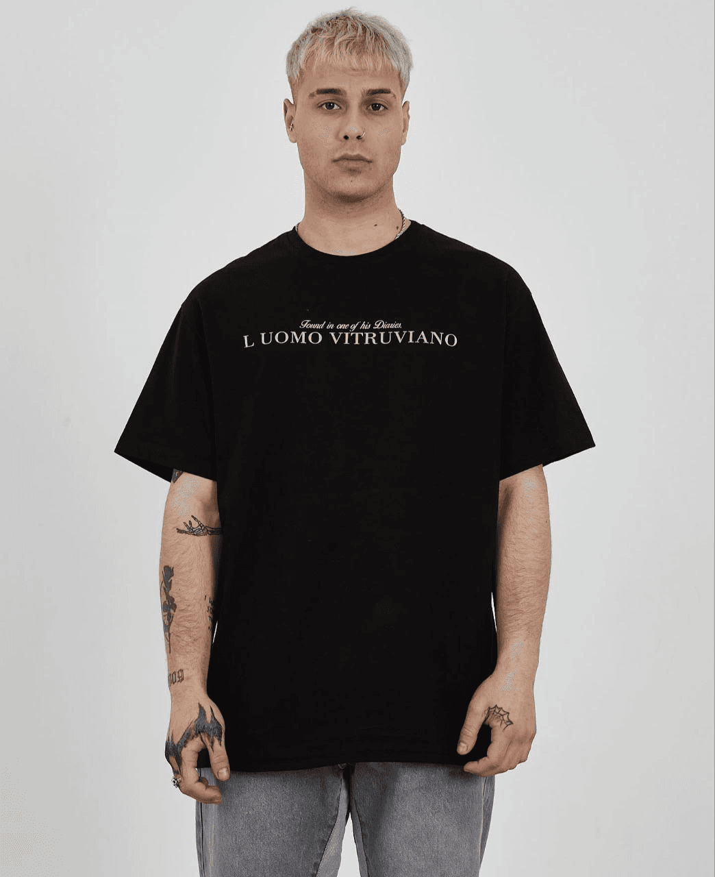 ERKEK Bisiklet Yaka Tişort Baskılı Oversize kısa kol T-Shirt - Siyah