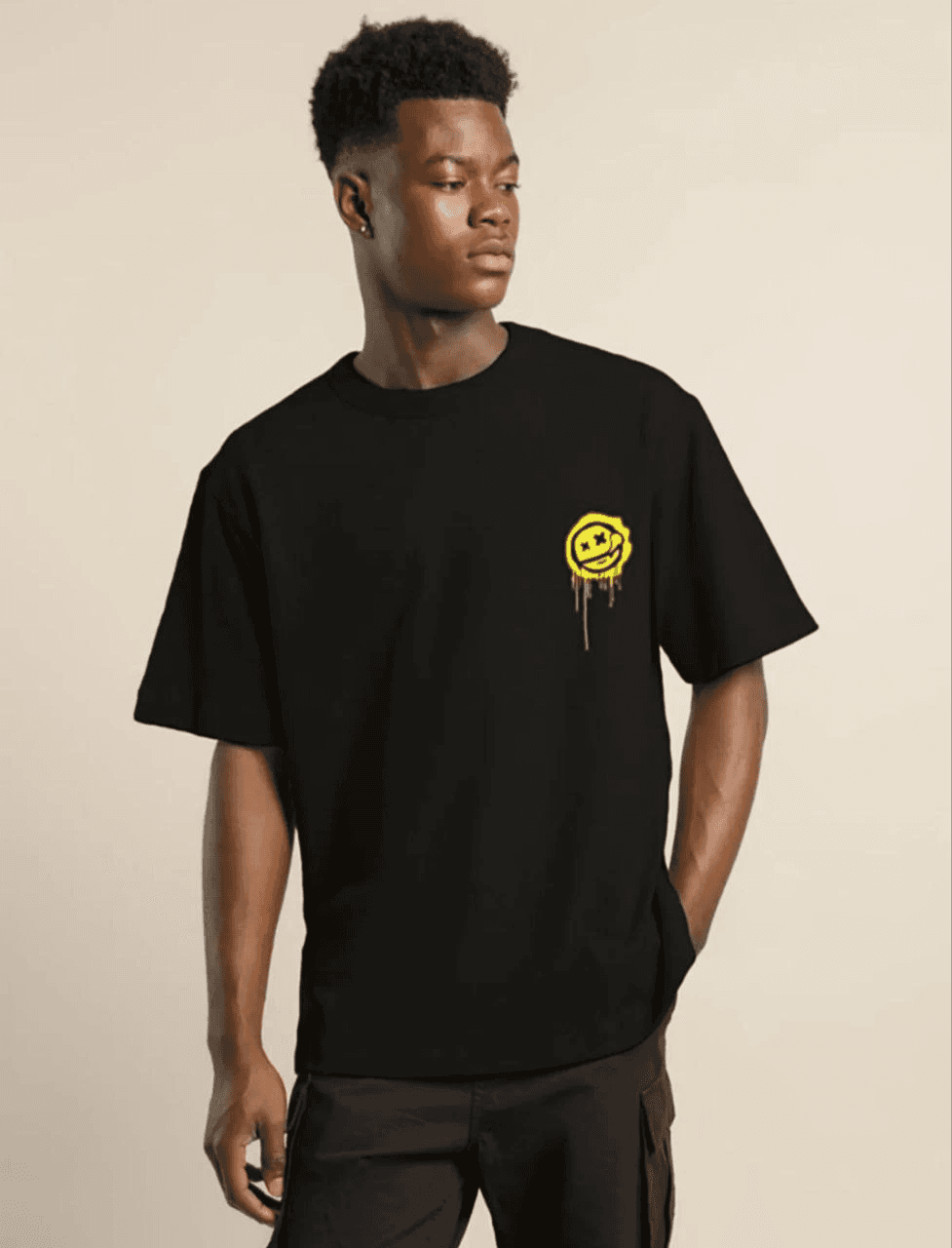 Erkek Kısa Kol Yazlık Tişört Bisiklet Yaka Baskılı Oversize T-Shirt - Siyah — görsel 1 / 5