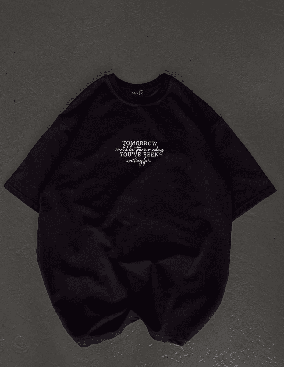 Kadın Baskılı T-Shirt Kısa Kol Bisiklet Yaka Oversize Rahat Kalıp Günlük Tişört - Siyah