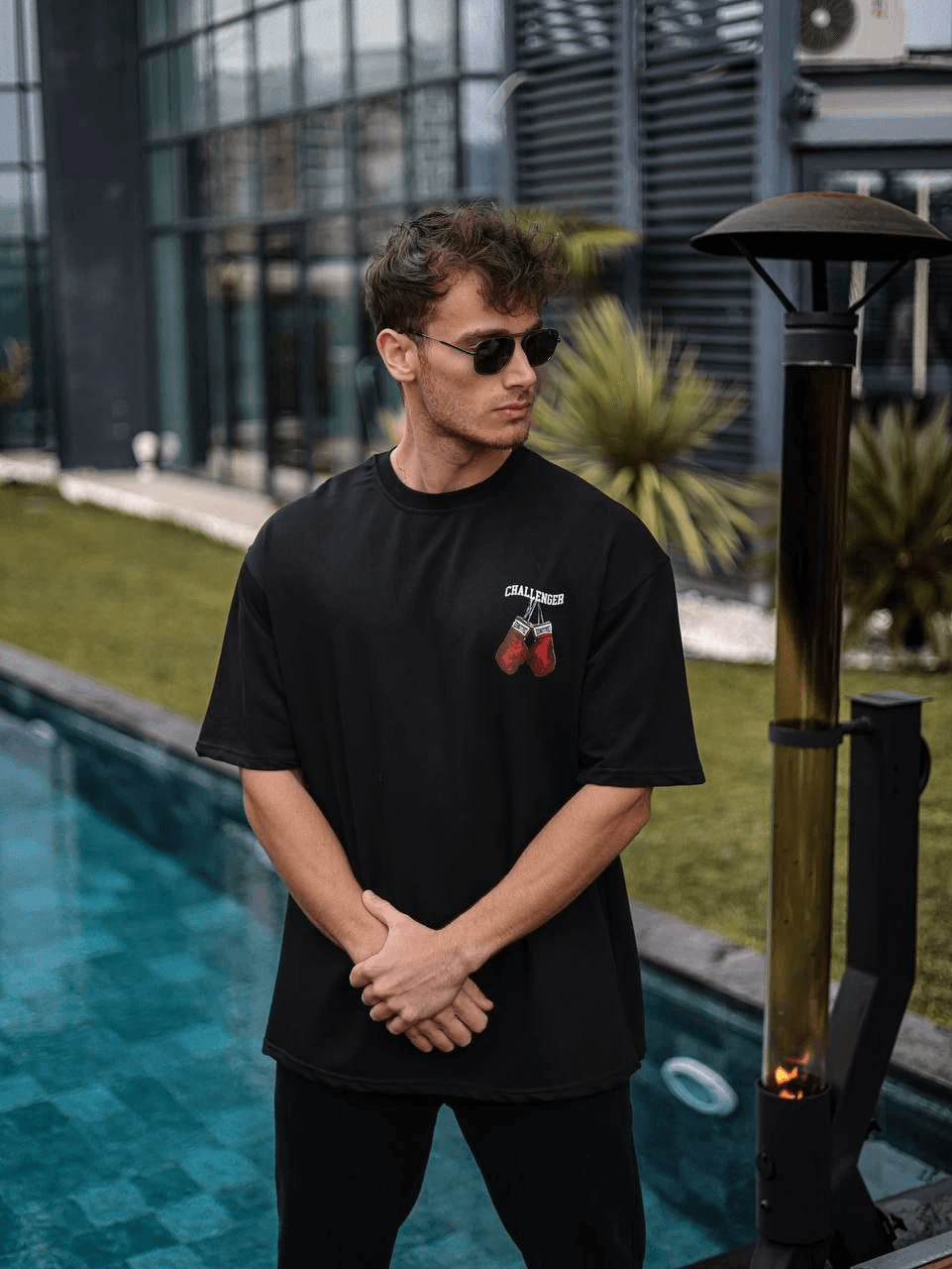 Erkek Kısa Kol Tişört Bisiklet Yaka Box Eldiven Baskılı T-Shirt - Siyah — görsel 1 / 3
