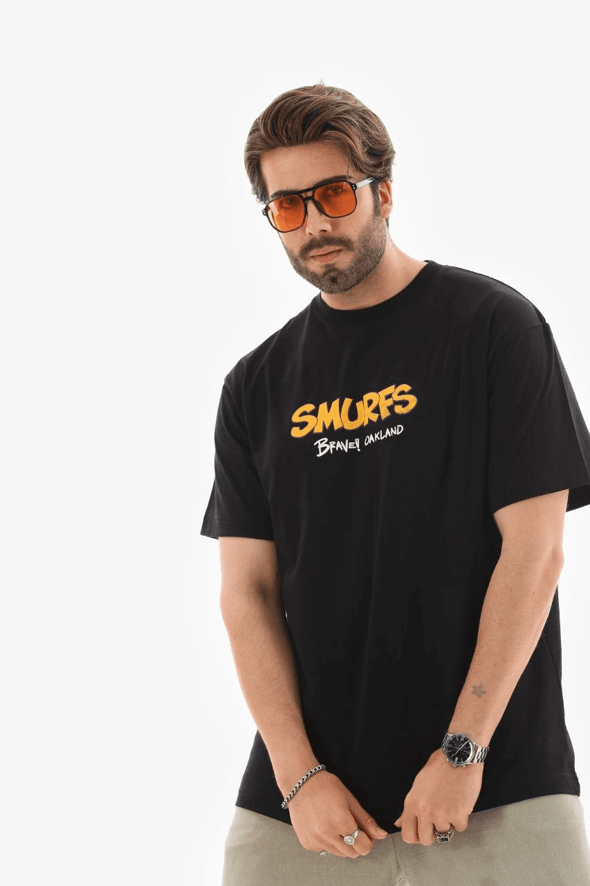 Erkek Kısa Kol Yazlık Tişört Bisiklet Yaka Baskılı Oversize T-Shirt - Siyah — görsel 1 / 8