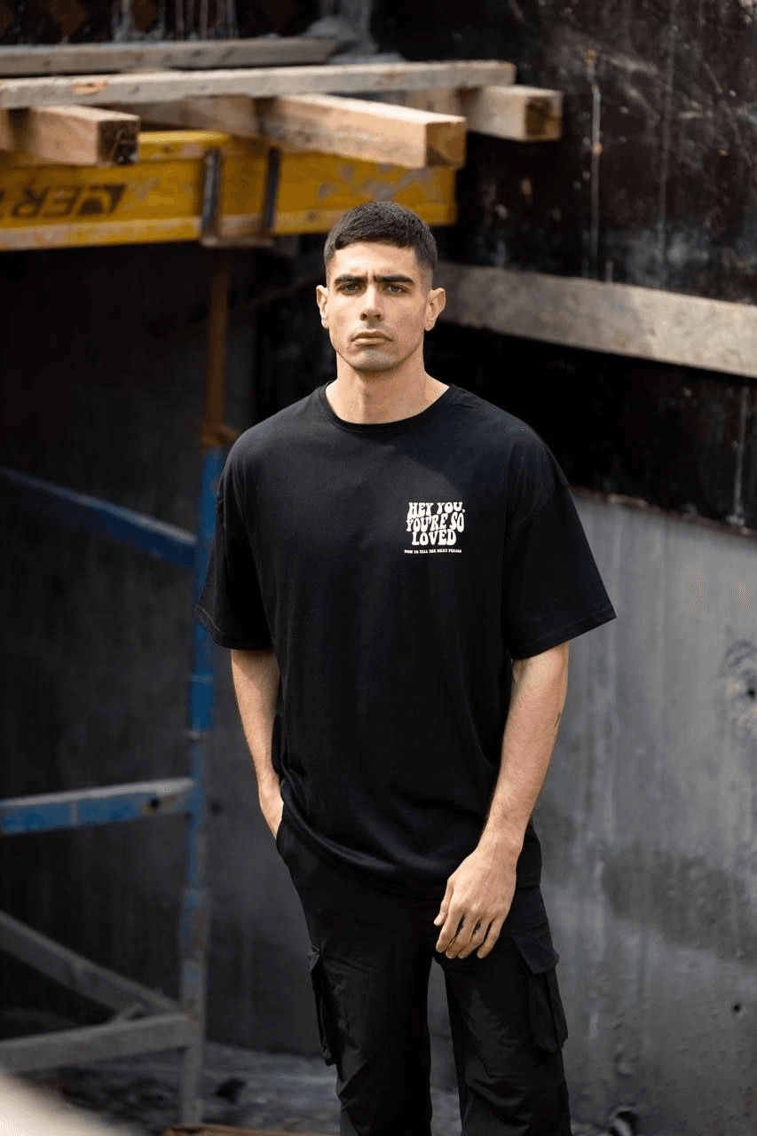 Erkek Kısa Kol Yazlık Tişört Bisiklet Yaka Baskılı Oversize T-Shirt - Siyah — görsel 1 / 4
