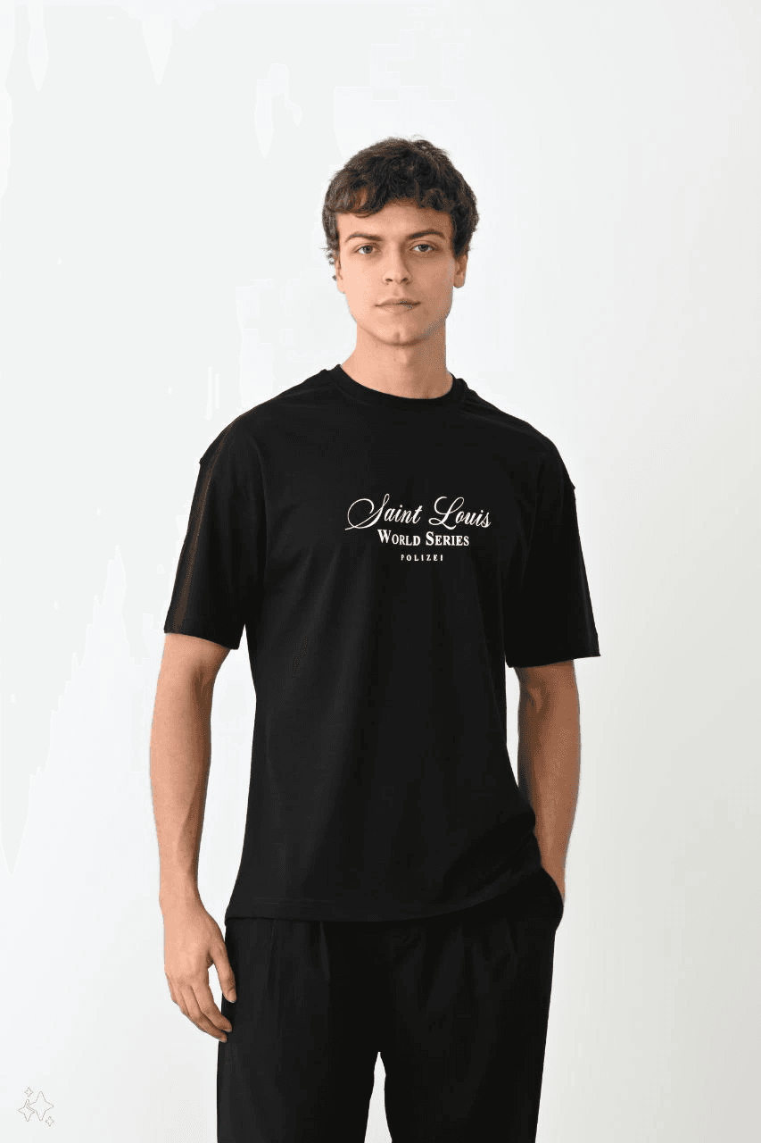Erkek Kısa Kol Yazlık Tişört Bisiklet Yaka Baskılı Oversize T-Shirt - Siyah — görsel 1 / 3