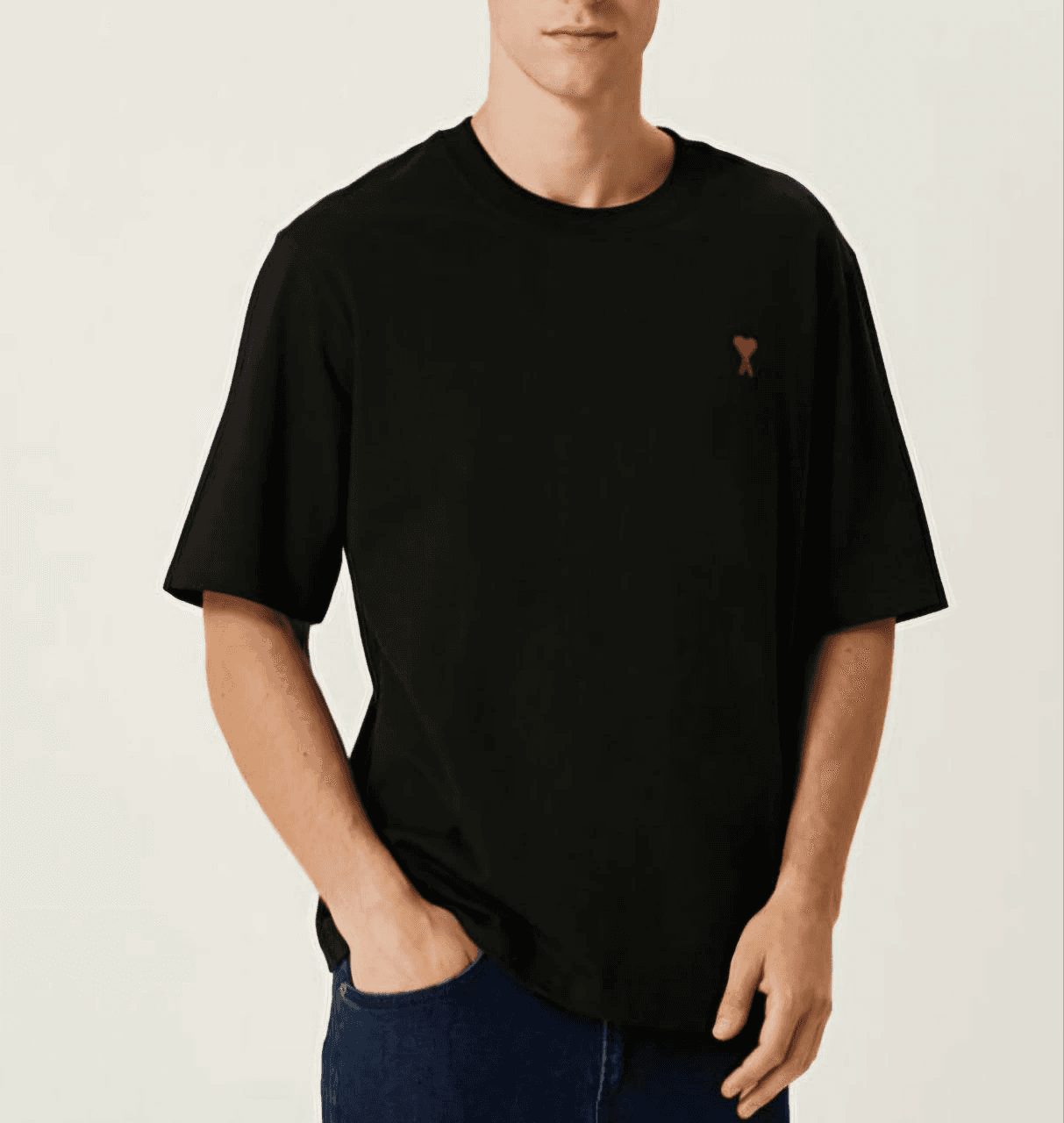 Erkek Kısa Kol Tişört Bisiklet Yaka KALP Baskılı Oversize T-Shirt - Siyah — görsel 1 / 3