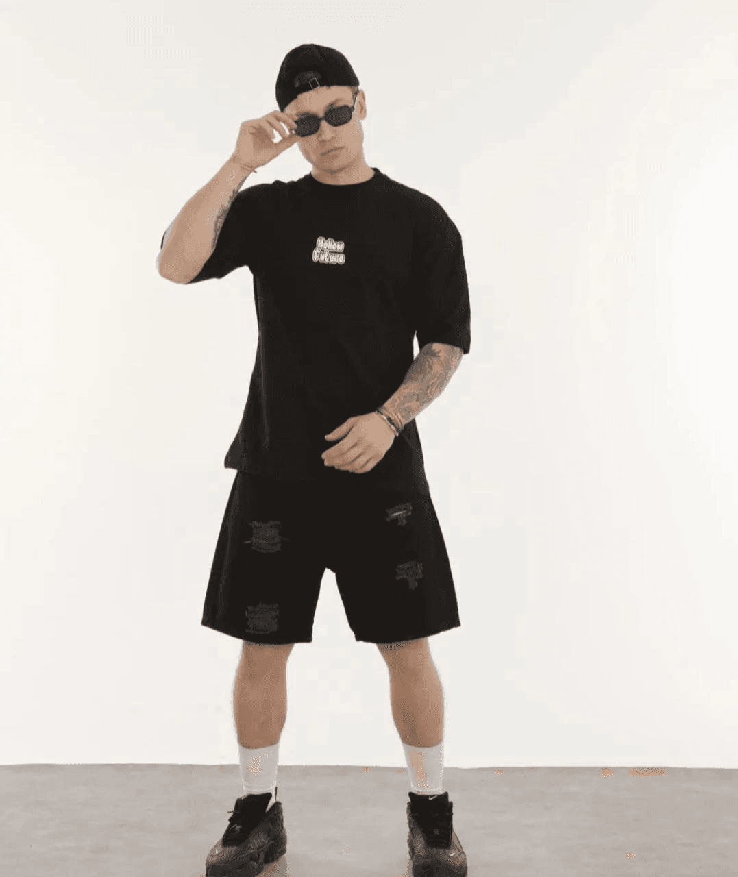 Erkek Kısa Kol Yazlık Tişört Bisiklet Yaka Baskılı Oversize T-Shirt - Siyah