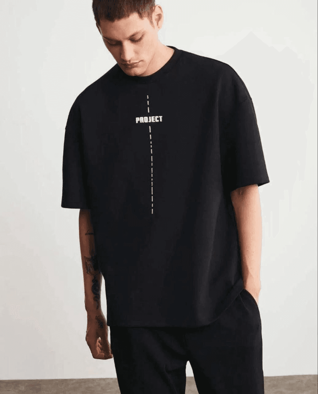 Erkek Kısa Kol Yazlık Tişört Bisiklet Yaka Baskılı Oversize T-Shirt - Siyah