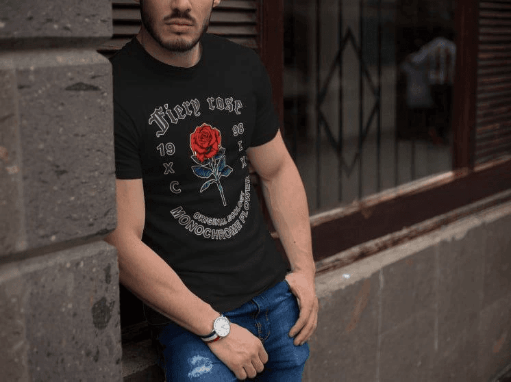 Erkek Tişort Bisiklet Yaka Baskılı Kısa kol T-Shirt - Siyah