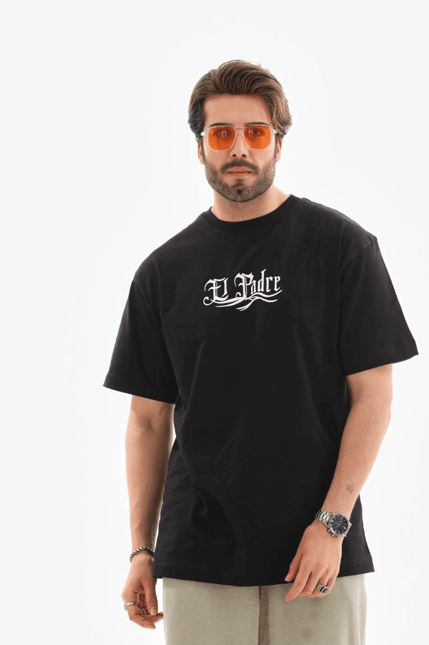 Erkek Kısa Kol Yazlık Tişört Bisiklet Yaka Baskılı Oversize T-Shirt - Siyah — görsel 1 / 8
