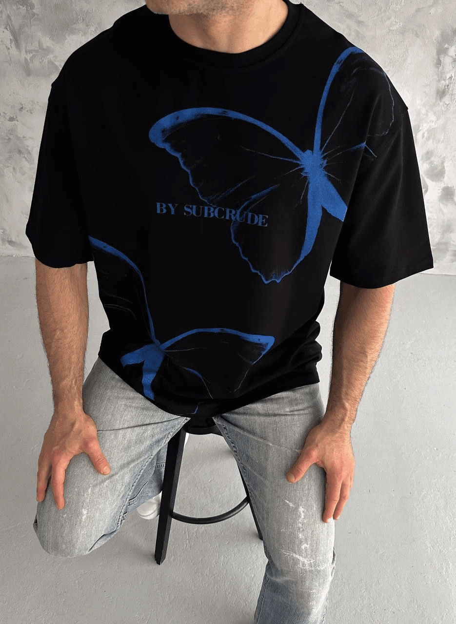 Erkek Kısa Kol Yazlık Tişört Bisiklet Yaka Baskılı Oversize T-Shirt - Siyah — görsel 1 / 3