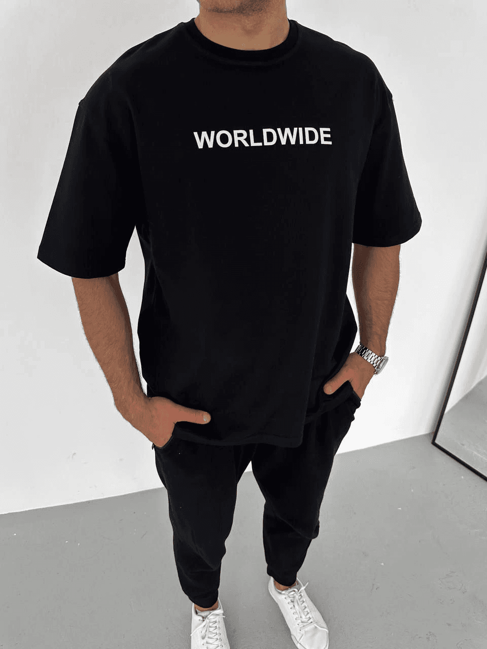 Erkek Baskılı T-Shirt Kısa Kol Bisiklet Yaka Regular Fit Rahat Kalıp Günlük Tişört - Siyah — görsel 1 / 3
