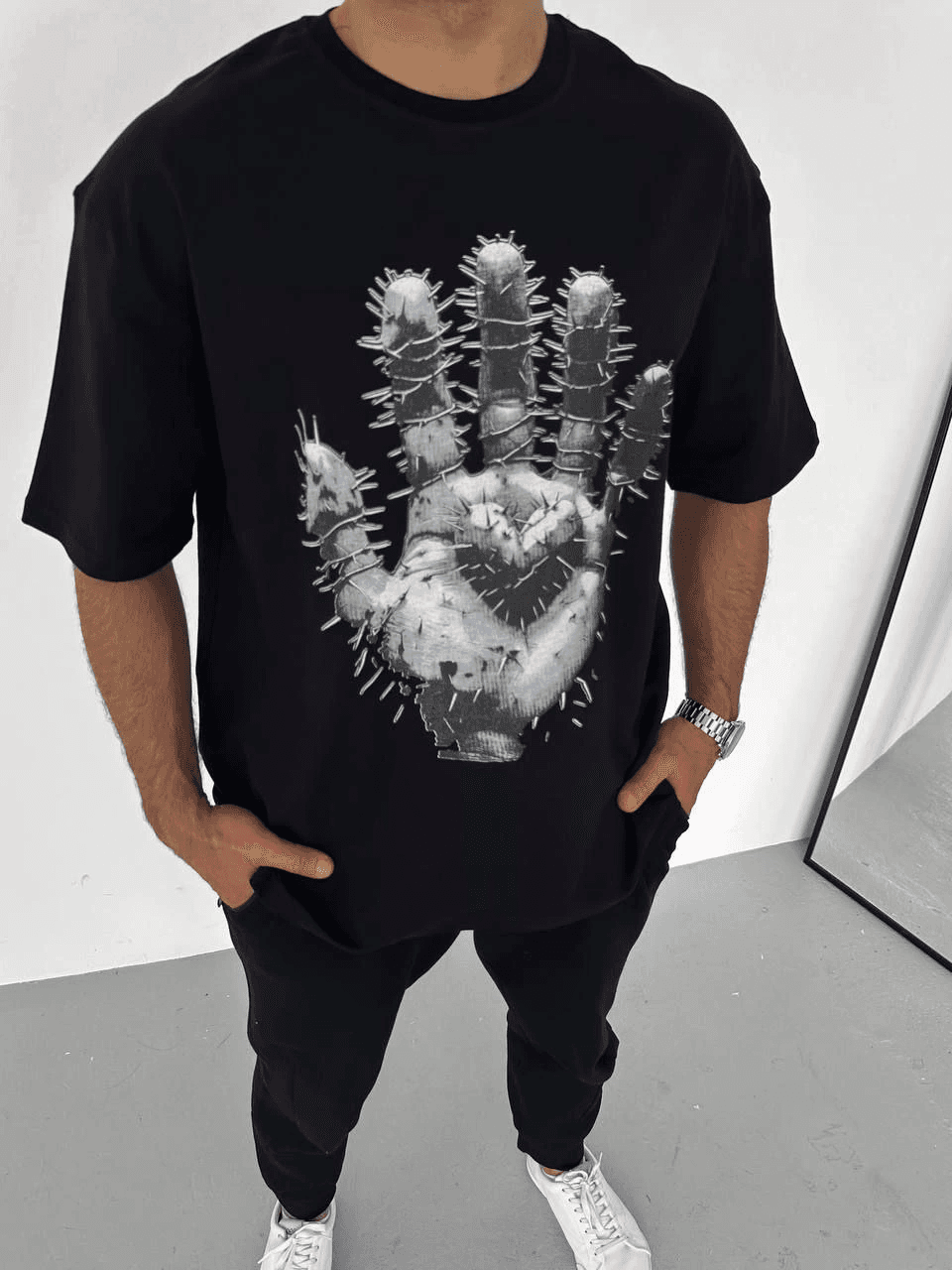 Erkek Baskılı T-Shirt Kısa Kol Bisiklet Yaka Regular Fit Rahat Kalıp Günlük Tişört - Siyah — görsel 1 / 3