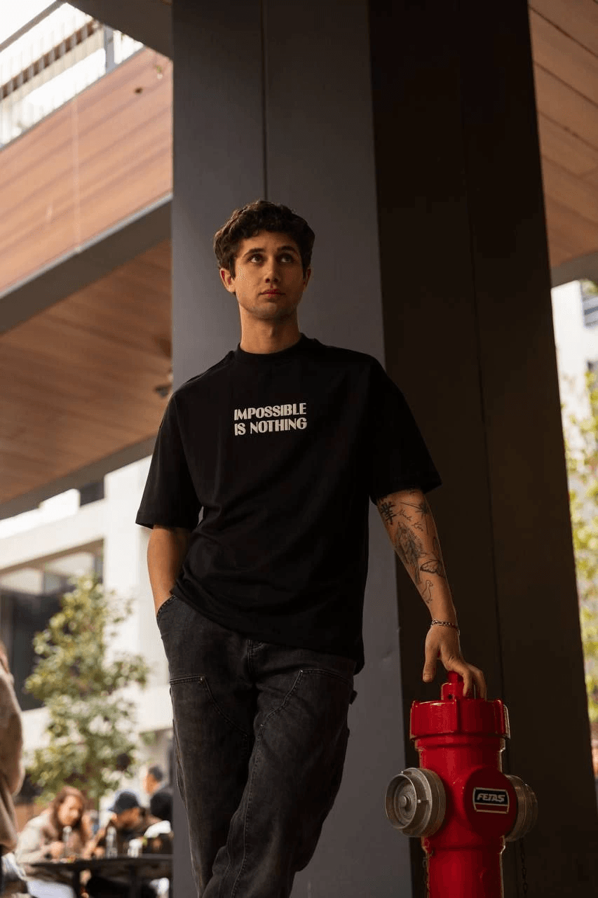 Erkek Kısa Kol Yazlık Tişört Bisiklet Yaka Baskılı Oversize T-Shirt - Siyah — görsel 1 / 2