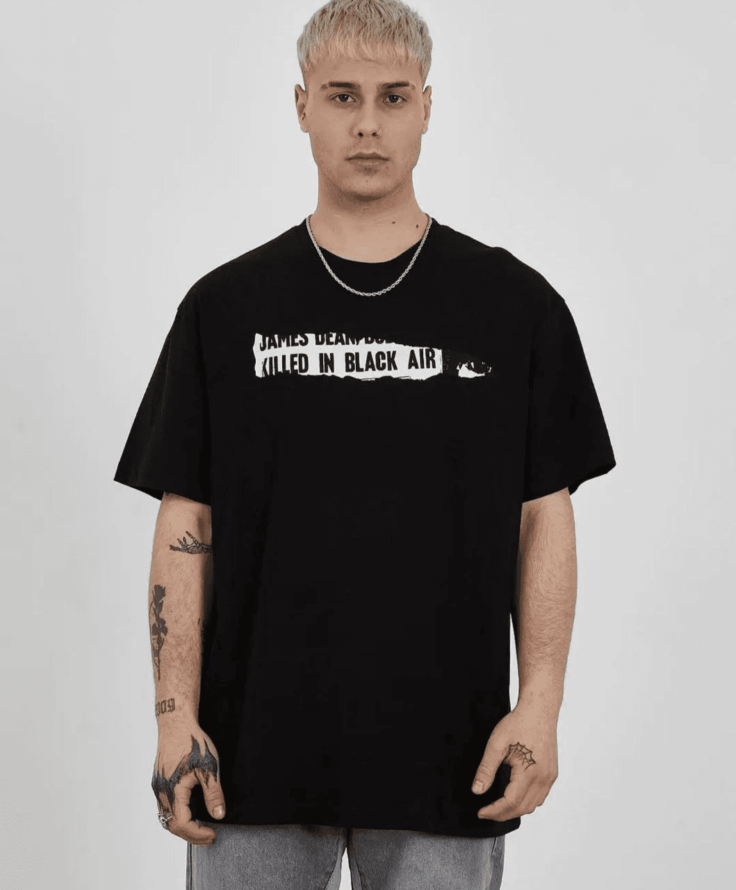 Erkek Kısa Kol Yazlık Tişört Bisiklet Yaka Baskılı Oversize T-Shirt - Siyah